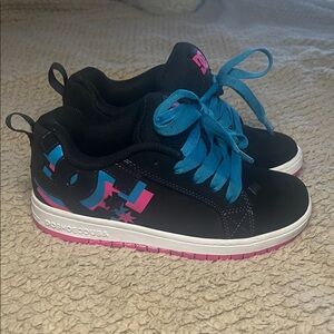 DC Kids' Black and Blue Sneakers with Pink Accents
